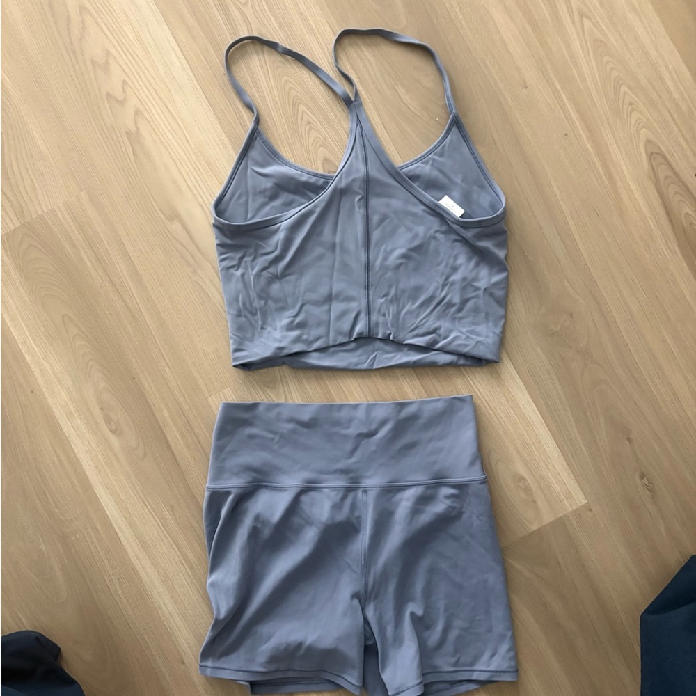 Vuori Women's Light Gray Sports Bra and Shorts Set